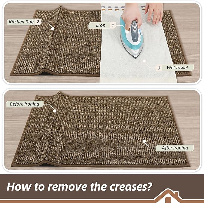 BEQHAUSE Kitchen Rugs 24"x36", Non-Slip Kitchen Mats for Floor, Super Absorbent and Stain Resistant Kitchen Rugs, Machine Washable Rugs for Kitchen, Hallway, Laundry & Sink, Brown