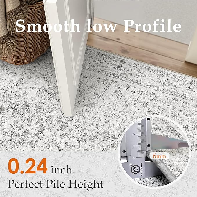 PureCozy Grey 4x6 Entryway Rug Vintage Area Carpet Indoor Kitchen Washable Door Mat Entrance Small Low Pile Traditional Distressed Retro Accent Throw Rug Non Slip Office Bathroom