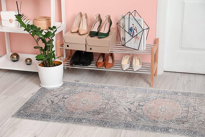 RugOver Machine Washable Area Rug, Pet-Friendly and Non-Slip Indoor Carpet for Kitchen, Bathroom, Living Room, Home Floor Decoration(Fossil/Salmon, 2'6" x 6'6")