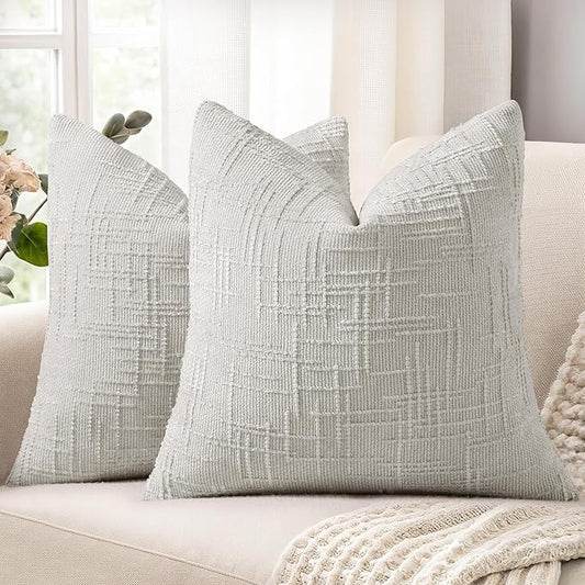 decorUhome Spring Light Grey Chenille Euro Sham Throw Pillow Covers 26x26 Set of 2 Textured Slubby Couch Pillow Covers Farmhouse Accent Modern Neutral Decorative Pillow Cases for Bed Sofa Living Room