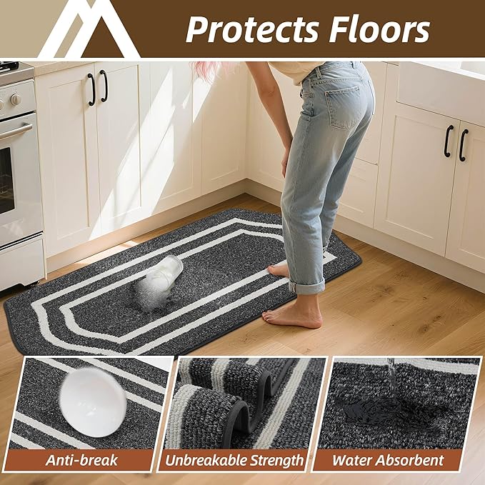 COSY HOMEER Kitchen Rugs and Mats Sets of 2PCS Non Slip Kitchen Mats for Floor Washable Kitchen Runner Stain Resistant Standing Mat for Kitchen,Sink,24"x48"+24"x59",Black