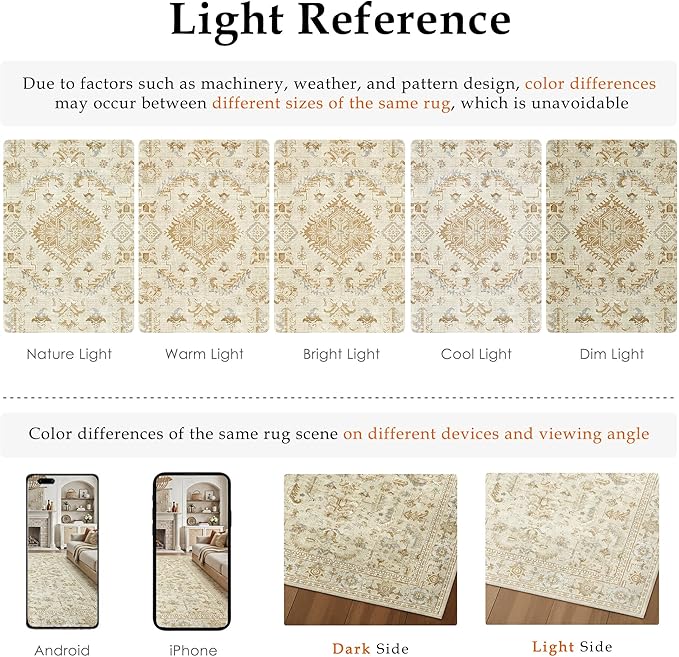 PureCozy 2x6 Beige Runner Rug Vintage Area Carpet Hallway Indoor Kitchen Washable Low Pile Traditional Distressed Retro Accent Throw Boho Rug Non Slip for Laundry Bathroom Office