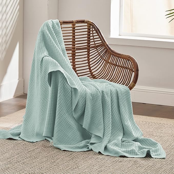 Bedsure Gentlesoft 100% Cotton Blanket Twin XL Size for College Dorm - Breathable and Soft for Spring Summer, Waffle Weave Twin Blanket for Bed, Dorm Room Essentials, Mint, 66x90 inches