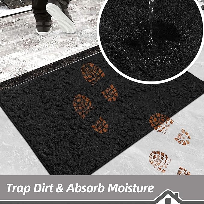 BEQHAUSE Door Mats 32”x48”, Dirt Trapper Doormats Indoor, Non-Slip Washable Entryway Rugs, Super Absorbent Welcome Mat for Front Door, Muddy Shoes & Paws, Black