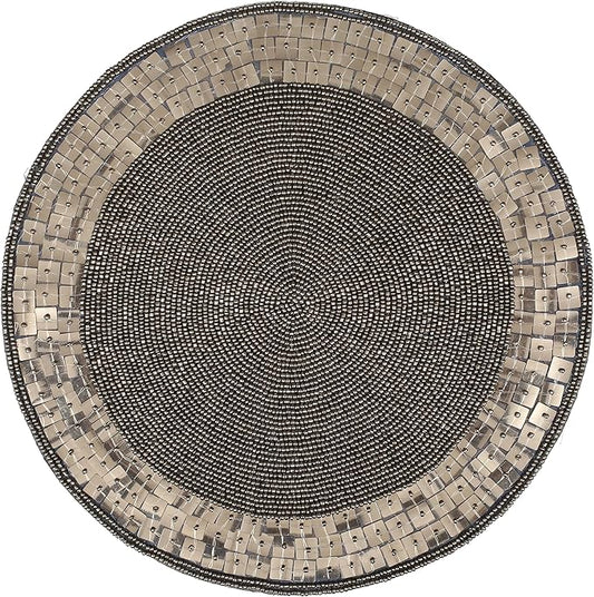 Antique Grey 13" Round Beaded Charger & Circle Border - Holiday & Christmas Placemats
