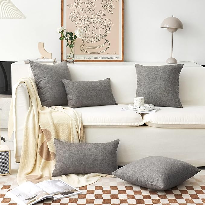 Home Brilliant 18x18 Pillow Cover Decorative Textured Linen Square Throw Pillow Cases Cushion Covers for Sofa Couch Bed, 45cm, Dark Grey