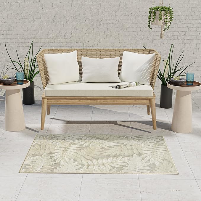 Nourison Home Aloha Ivory Sage 2'8" x 4' Area Rug - Easy Clean, Non Shedding, Bed Room, Living Room, Dining Room, Kitchen (3' x 4')