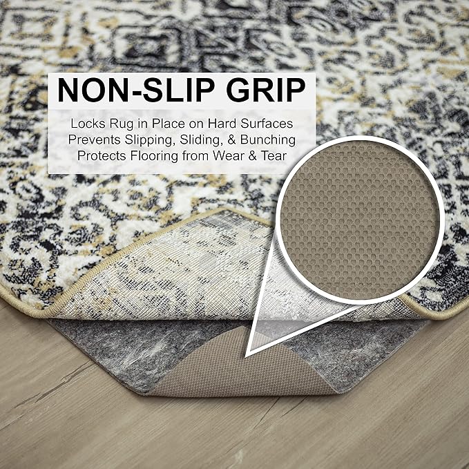 Mohawk Home 6' Round Non Slip Grip Rug Pad 1/2" Thick Dual Surface Felt Cushion + Rubber Gripper - Safe for All Floors