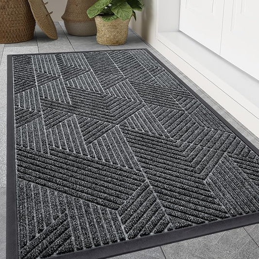 Smiry Front Door Mat Outside Entrance, Heavy Duty Sturdy Natural Rubber Doormat, Trap Dirt and Moisture, Easy Clean Low Profile Welcome Floor Mats for Indoor Outdoor Entry, 71x23 Inch, Grey