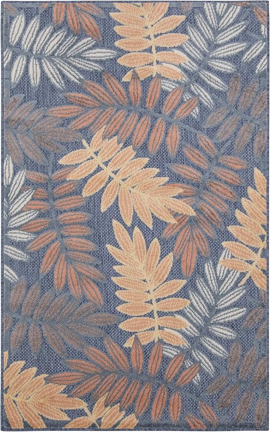 Nourison Home Aloha Blue Rose 2'8" x 4' Area Rug - Easy Clean, Non Shedding, Bed Room, Living Room, Dining Room, Kitchen (3' x 4')