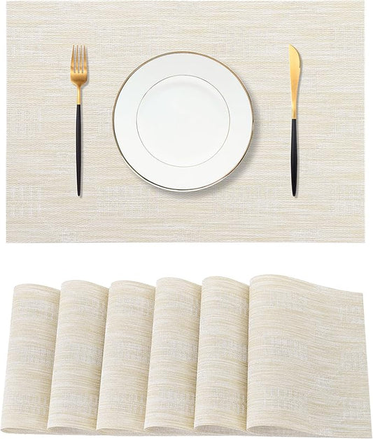 Leetaltree Wheat Placemats Set of 6 - Heat Resistant Non-Slip Place mats for Dining Table, Washable Durable PVC Vinyl Woven Table Mats（Wheat, 6）