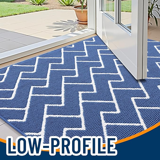 OLANLY Front Door Mat, Non-Slip Rubber Backing, Dirt Resistant and Absorbent, Washable, Easy to Clean Low-Profile Indoor Doormat for Back Door, Entryway, Inside Entrance, 32x20, Navy