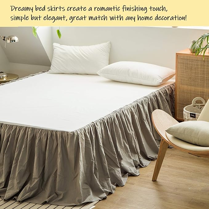 BISELINA French Linen Bed Skirt with Pleated Frills 22-Inch Tailored Drop Natural Flax Cotton Blend Dust Ruffle Soft Cozy Farmhouse Bedding (22" King, Grey)
