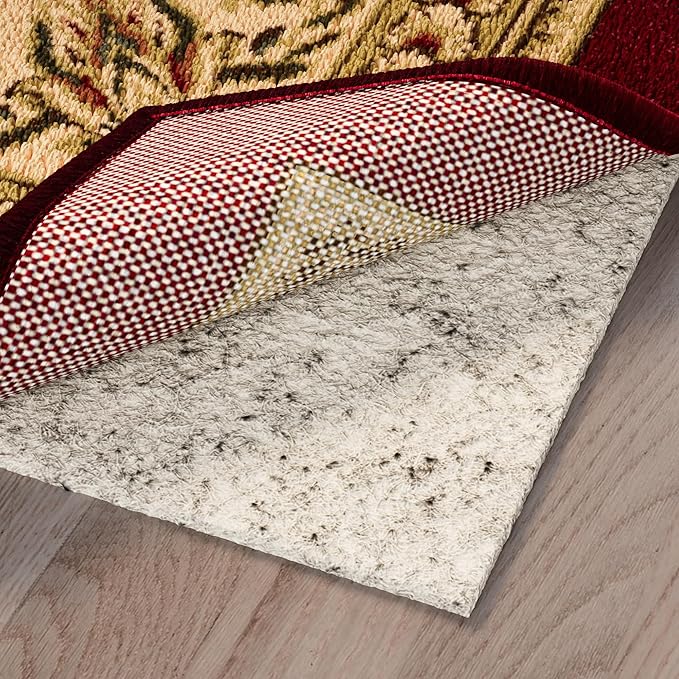 Ottomanson 6' x 7'8" Non-Slip Rug Pad Gripper 1/12 Inch Ultra Thin Dual Surface Felt + Rubber Gripper - Safe for All Floors, Cream