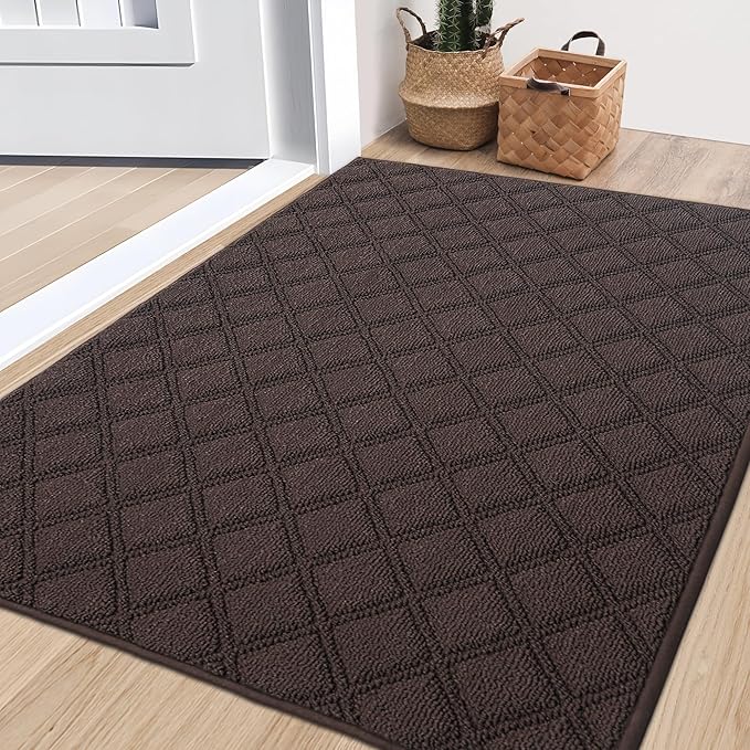 BEQHAUSE Dirt Trapper Door Mat 32" x 48", Non-Slip Washable Doormats Welcome Mat, Dirt Resistant and Absorbent Entrance Mat, Low Profile Floor Mats for Front Back Door, Entryway, Brown