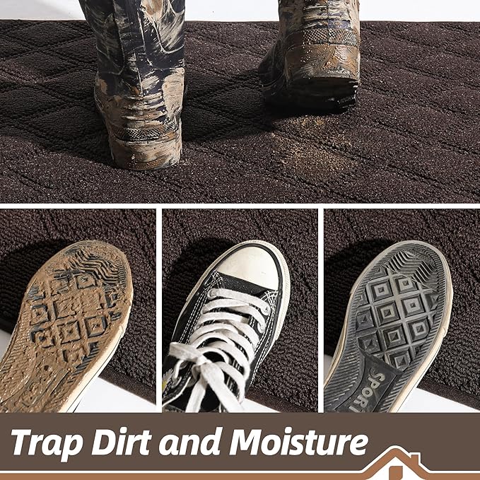 BEQHAUSE Dirt Trapper Door Mat 32" x 48", Non-Slip Washable Doormats Welcome Mat, Dirt Resistant and Absorbent Entrance Mat, Low Profile Floor Mats for Front Back Door, Entryway, Brown