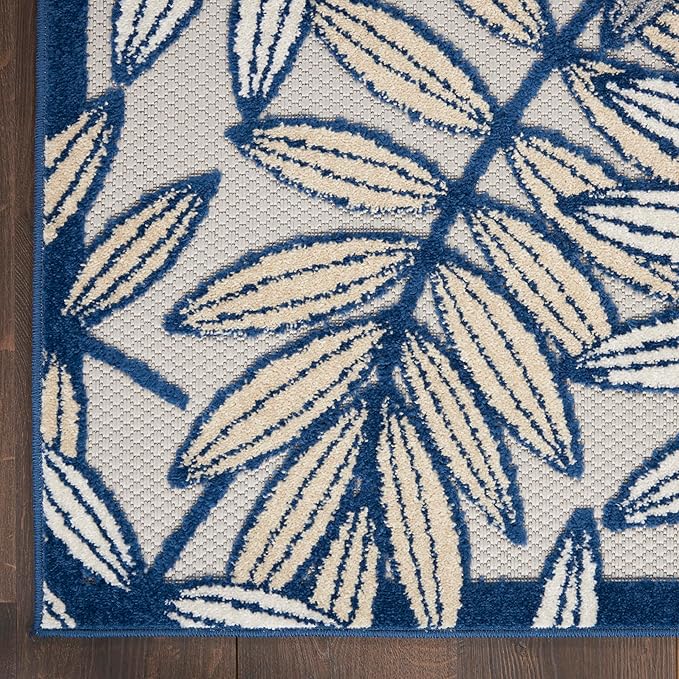 Nourison Home Aloha Ivory Navy 6' x 9' Area Rug - Easy Clean, Non Shedding, Bed Room, Living Room, Dining Room, Kitchen (6' x 9')