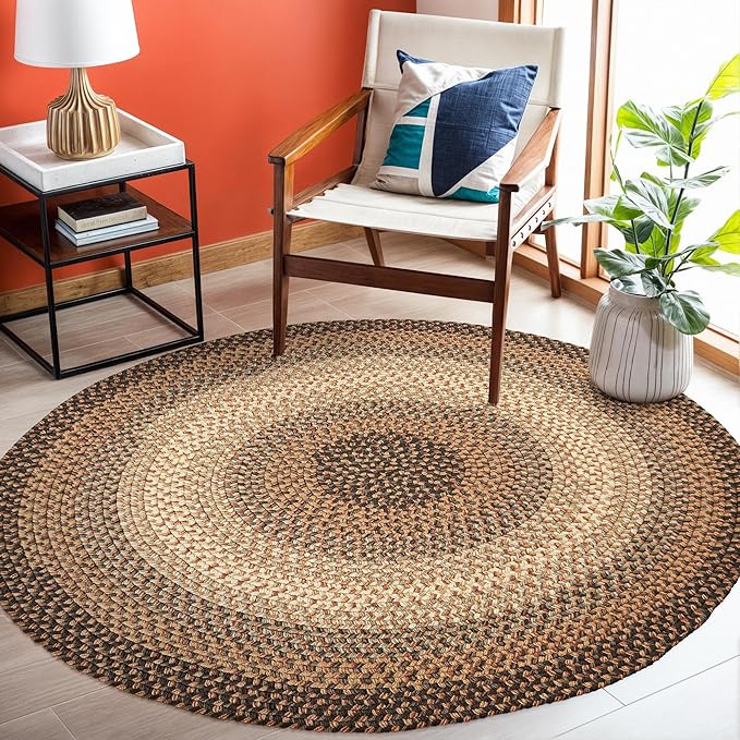 RRI Home Decor EastEnd EL33 Taupetone 4' x 4' Round - Braided Area Rug, Home Decor, Floor Mat or Bedroom Rug - Easy Care, Ideal for High Traffic Areas in Hallway and Living Room - Made in USA
