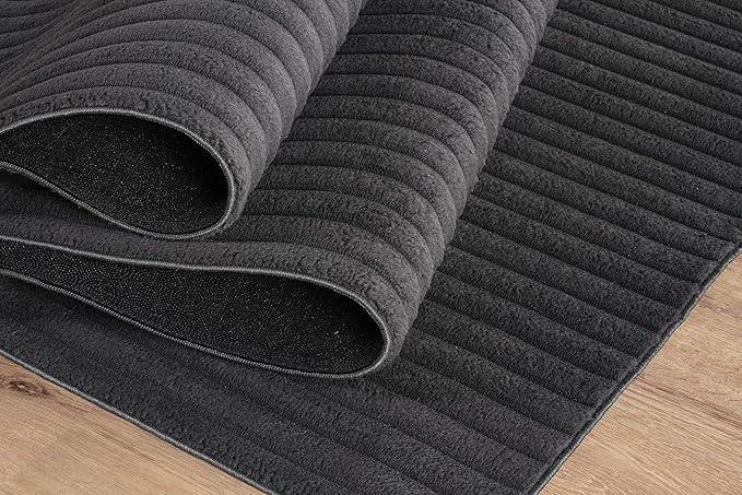 Beverly Rug Non Slip Area Rug 4 x 6 Modern Durable Ultra Soft Ribbed Indoor Rugs for Living Dining Room Office Stain Resistant Non Shedding Casual Easy Shag Indoor Carpet Dark Gray 4x6