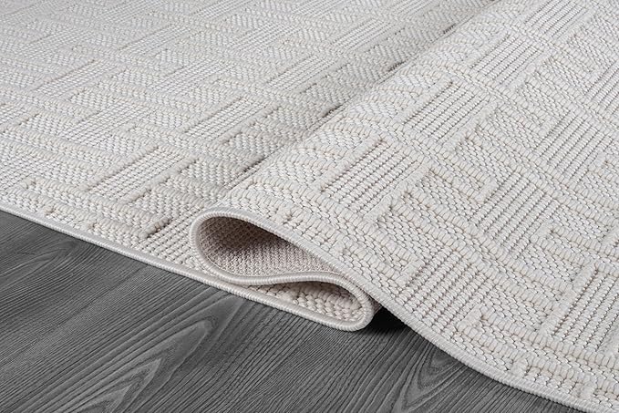 Luul Home Micro Loop Indoor Rug White 5x7 Boho Geometric Neutral Area Rugs for Living Room Soft Luxury Modern Low and High Pile Durable Stain Resistant Non-Shedding Indoor Area Carpet 5 x 7