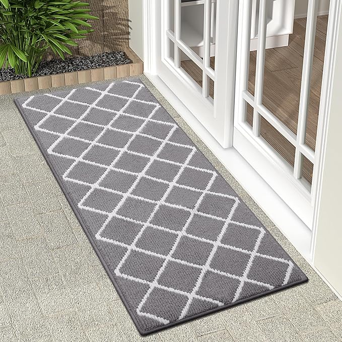 Finchitty Indoor Door Mat, Dirt Resistant and Absorbent, Low-Profile, Non-Slip, Washable Inside Floor Mats for Front Door, Back, and Entrance, 47" x 20", Grey