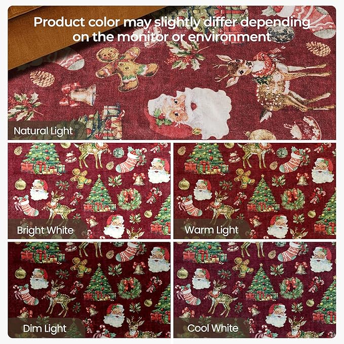 Kokia 2x3 Indoor Christmas Area Rugs for Entryway, Bedroom, Kitchen, Office, Machine Washable Small Door Mat with Santa, Christmas Tree, Bell, Reindeer and Holly, Santa Red
