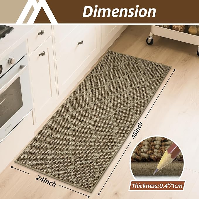 COSY HOMEER Kitchen Rug Non Slip Washable 24"x48", Absorbent Kitchen Mats for Floor, Runner Rugs for Kitchen Floor, 100% Polypropylene Kitchen Sink Rug (Beige)