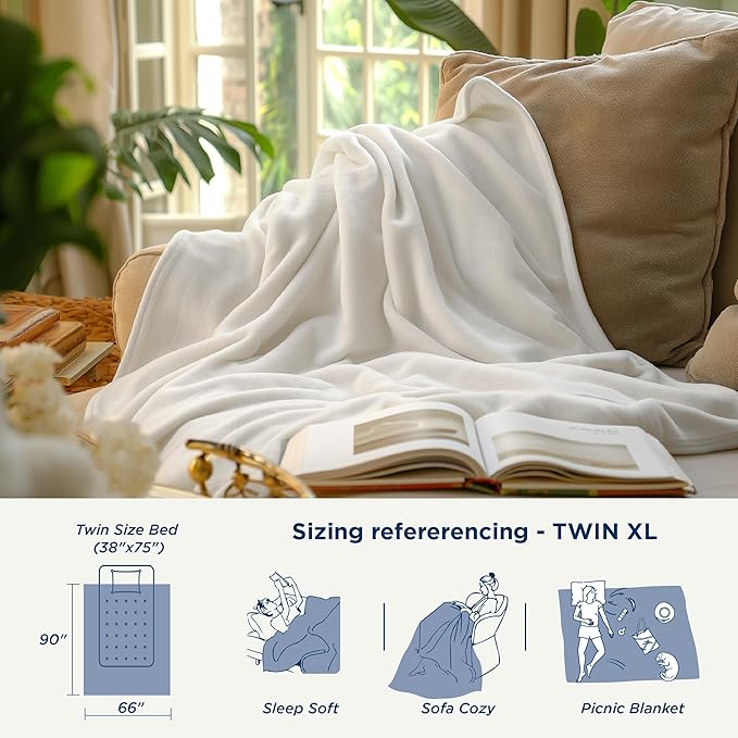 Bedsure Thick Heavy Warm Blankets for Winter, Soft Fleece Twin Blanket for Bed, GentleSoft Cozy Fluffy Thick Winter Christmas Cream Throws, Anti-Static 500Gsm Design, Twin XL, Cream, 66x90 Inch