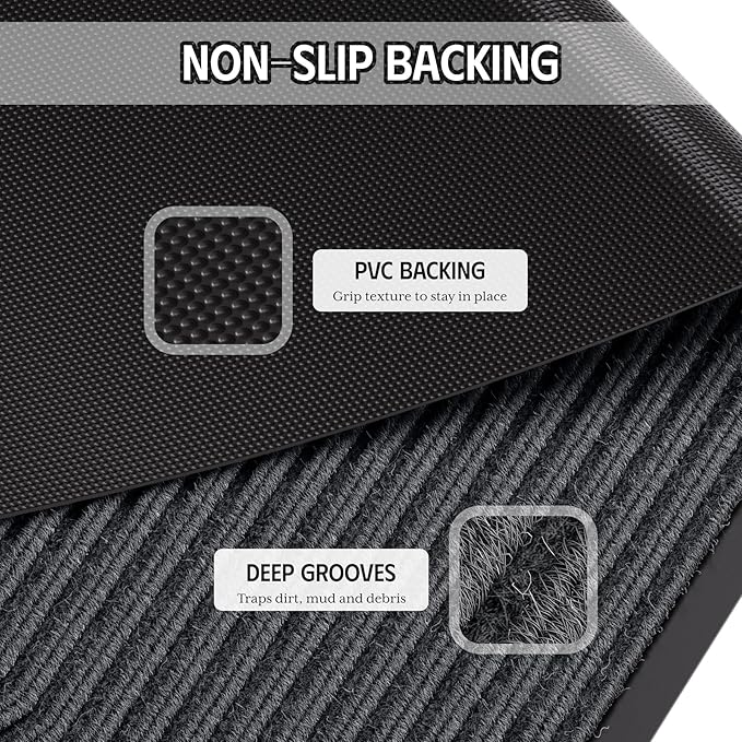 Front Door Mat, 3' x 10' Commercial Door Mat Outside Entrance, Heavy Duty Welcome Mat, Absorbent & Dirt Resistant, Non-Slip Extra Large Door Mats, Door Rugs for Entryway Indoor Outdoor, Grey