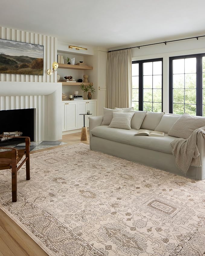 Loloi Teagan Collection TEA-03 Ivory/Sand 5'-3" x 7'-6" Area Rug, Large, Soft Neutral Rug, High-Traffic for Living Room, Bedroom, Home Office, Dining Area