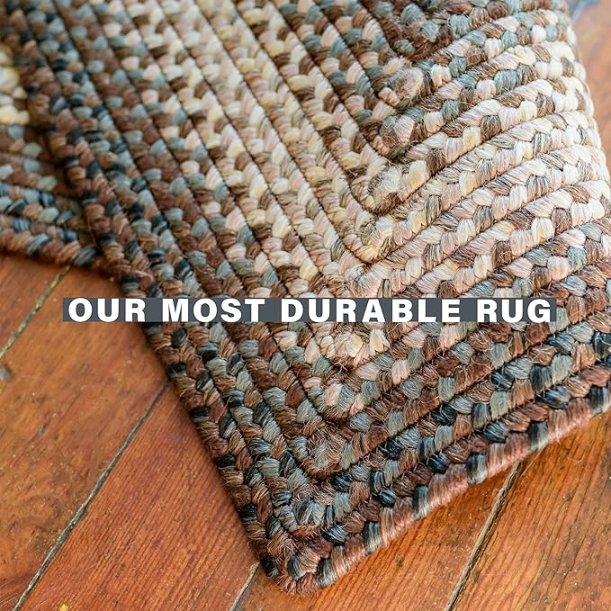 Driftwood Brown Small Braided Rug 20"x30" - Rectangle, Indoor Outdoor Washable - Rustic Decor for Bathrooms and Entryways - Beautiful, Durable, Waterproof, Pet Friendly and Soft