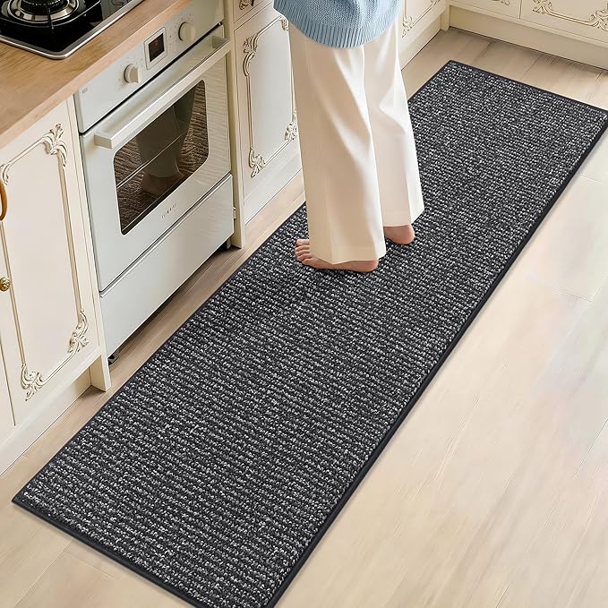 JSEI Kitchen Runner Rugs, 17''x71'' Non-Slip Kitchen Mats for Floor, Machine Washable Absorbent and Stain Resistant Kitchen Rug, Carpet Mats with TPR Backing for Kitchen, Charcoal