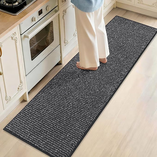 JSEI Kitchen Runner Rugs, 17''x71'' Non-Slip Kitchen Mats for Floor, Machine Washable Absorbent and Stain Resistant Kitchen Rug, Carpet Mats with TPR Backing for Kitchen, Charcoal