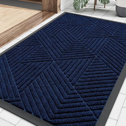 Smiry Front Door Mat Outside Entrance, Heavy Duty Sturdy Natural Rubber Doormat, Trap Dirt and Moisture, Easy Clean Low Profile Welcome Floor Mats for Indoor Outdoor Entry, 35X23 Inch, Royal Blue