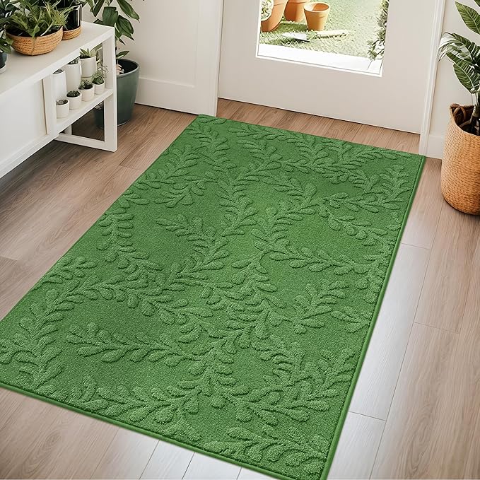 BEQHAUSE Door Mats 36”x60”, Dirt Trapper Doormats Indoor, Non-Slip Washable Entryway Rugs, Super Absorbent Welcome Mat for Front Door, Muddy Shoes & Paws, Green