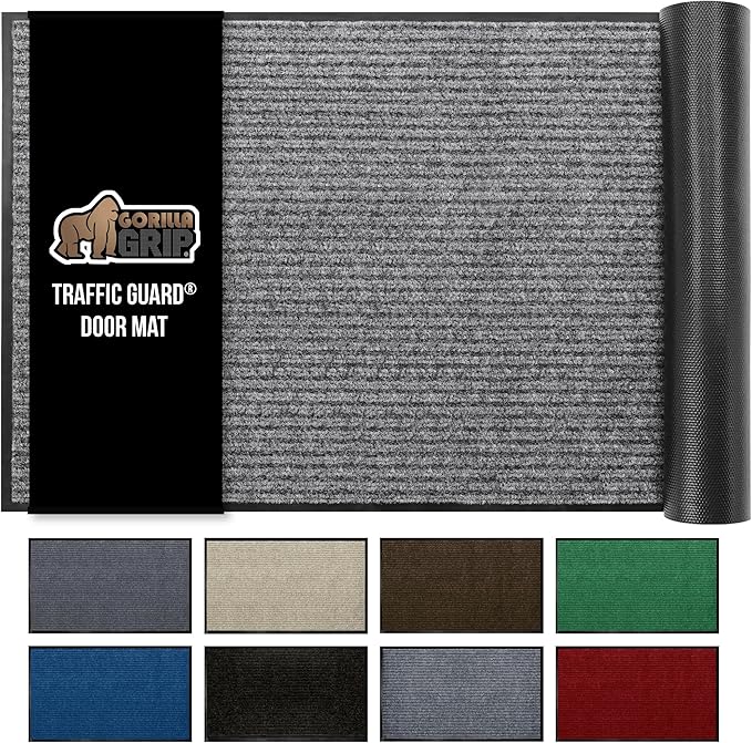 GORILLA GRIP Waterproof Traffic Guard Door Mat, Heavy Duty Entryway Mats, Strong Backing Commercial Utility Rugs for Office Hallway, Garage Floor and Home, Low Profile Carpet, 29x17, Light Gray