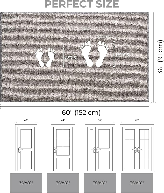 GRANNY SAYS Front Door Mat Outside Entrance, Door Mats for Entryway, Welcome Matt Non-Slip, Large Front Porch Mat Low Profile Resist Dirt, 36" x 60", Grey Beige