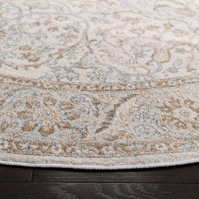 SAFAVIEH Isabella Collection Area Rug - 5'3" Round, Cream & Beige, Oriental Design, Non-Shedding & Easy Care, Ideal for High Traffic Areas in Living Room, Bedroom (ISA912A)