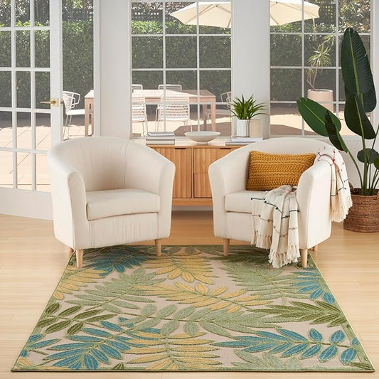 Nourison Home Aloha Green Multicolor 5'3" x 7'5" Area Rug - Easy Clean, Non Shedding, Bed Room, Living Room, Dining Room, Kitchen (5' x 8')