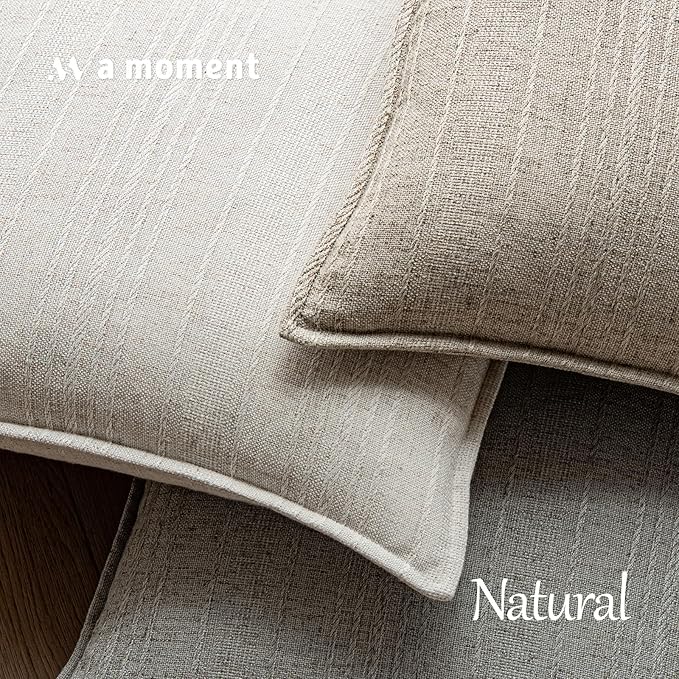 a moment Linen Pillow Covers Set of 2,Boho Farmhouse Throw Pillowcases Neutral Textured Decorative Covers for Couch Sofa Bed, Soft Linen Blend Accent Case Cushion Living Room Home Decor 20"x20"Ivory