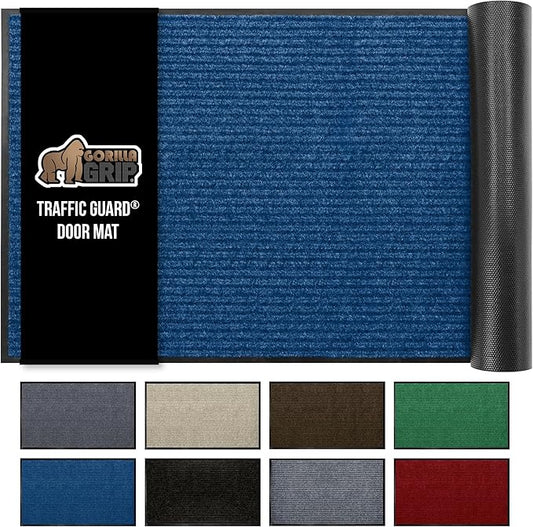 GORILLA GRIP Waterproof Traffic Guard Door Mat, 60x36, Heavy Duty Entryway Mats, Strong Backing Commercial Utility Rugs for Office Hallway, Garage Floor and Home, Low Profile Carpet Runner, Blue