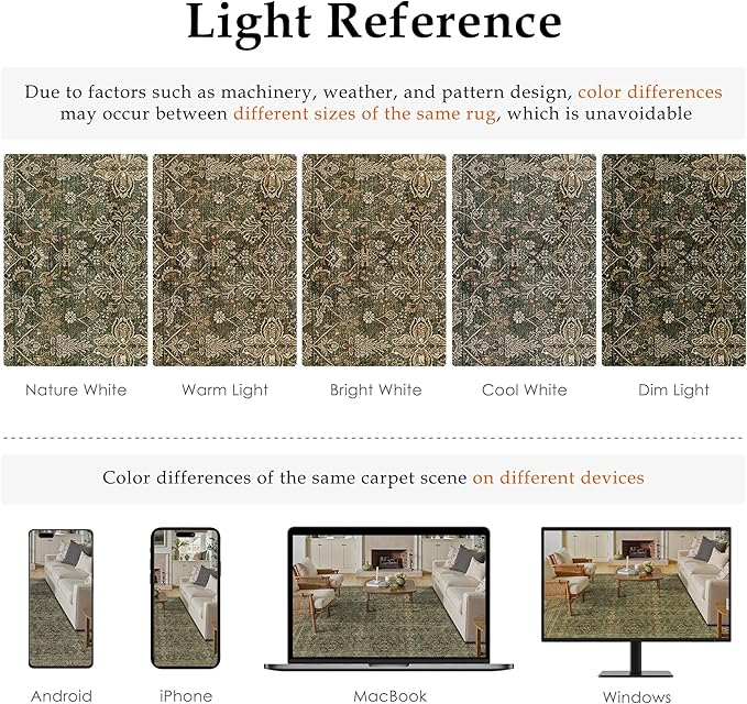 PureCozy 6x9 Area Rug for Living Room Green Brown Vintage Washable Bedroom Carpet Traditional Distressed Soft Non Slip Indoor Large Accent Rug Retro Thin Low Pile Floor Cover for Dining Room Playroom