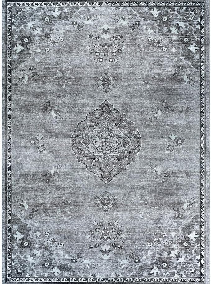 Beverly Rug Non Slip Rugs 6x9 Boho Medallion Floral Non Skid Rubber Backing Easy Silk Soft Area Rug for Living Room Easy to Clean Non Shedding Kitchen Bedroom Indoor Carpet (6 x 9 Gray - Dark Gray)