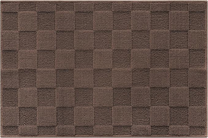 GRANNY SAYS Front Door Mat Outside Entrance, Indoor Door Mats for Entryway, Welcome Matt Indoor Non-Slip, Entry Rug Front Porch Rug Low Profile Resist Dirt, 36"x24", Dark Brown Check