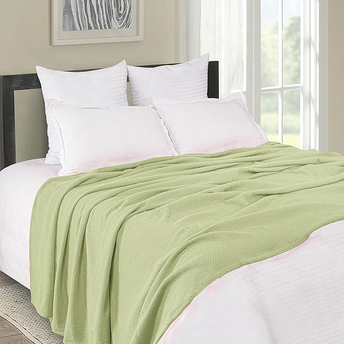 BOUTIQUO 100% Cotton Bed Blanket, Breathable Thermal Blanket Full - Queen Size, Soft Honeycomb Waffle Blanket 90"x90", Cotton Bed Blanket, Perfect for Layering Any Bed for All Season, Sage Green