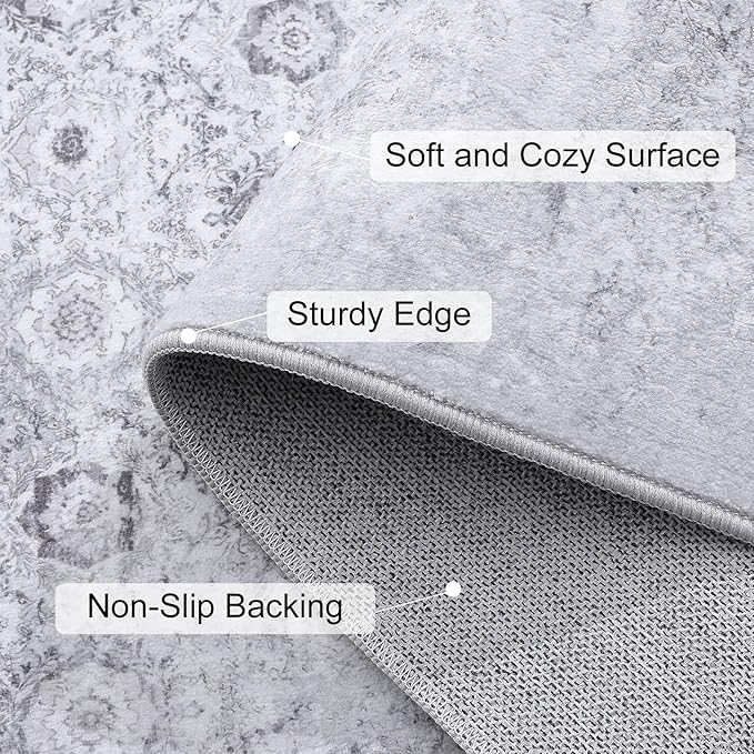 Vanmoos 2x3 Washable Area Rug – Soft, Non-Slip Entrance Rug, Durable Indoor Door mat, Floor Carpet for High-Traffic Areas, Entryway, Kitchen, and Bedside, Nordic Serenity/Grey