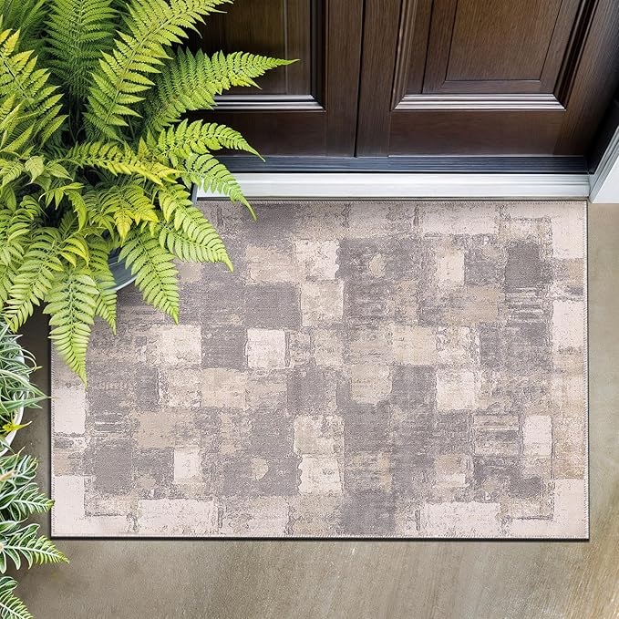 Beverly Rug Modern Abstract Entry Rug 2x3 Luxury Ultra Soft Vintage Indoor Area Rugs for Living Room Stain Resistant Non Shedding Indoor Carpet Alfombras para Salas Modernas (2 x 3 Gray)