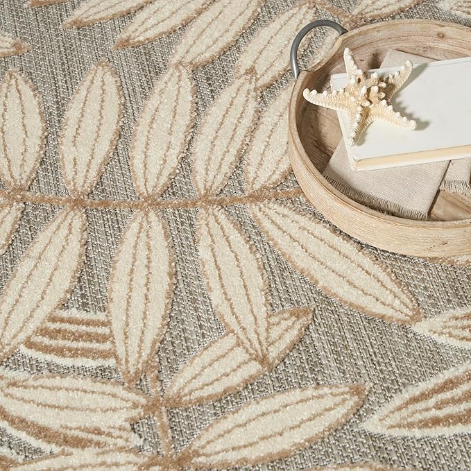 Nourison Home Aloha Natural 4' x Round Area Rug - Easy Clean, Non Shedding, Bed Room, Living Room, Dining Room, Kitchen (4' x Round)