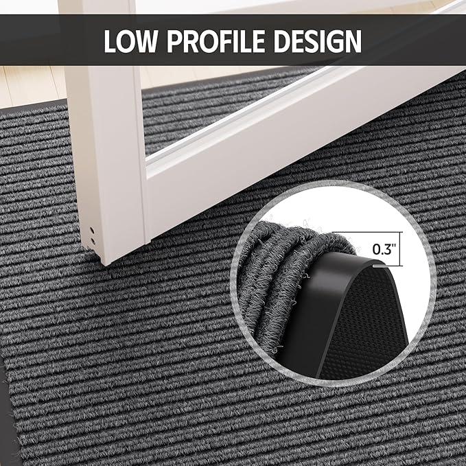 Front Door Mat 4' x 6', Heavy Duty Door Mat Outside Entrance, Non-Slip Welcome Mat Indoor Outdoor, Absorbent & Resist Dirt Entry Mat, Low Profile Commercial Door Mats Outdoor, Grey 1-Pack