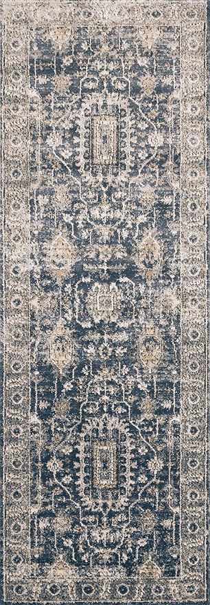 Loloi Teagan Collection TEA-03 Denim/Pebble 2'-8" x 7'-6" Runner Rug, Large, Soft Neutral Rug, High-Traffic for Living Room, Bedroom, Home Office, Dining Area